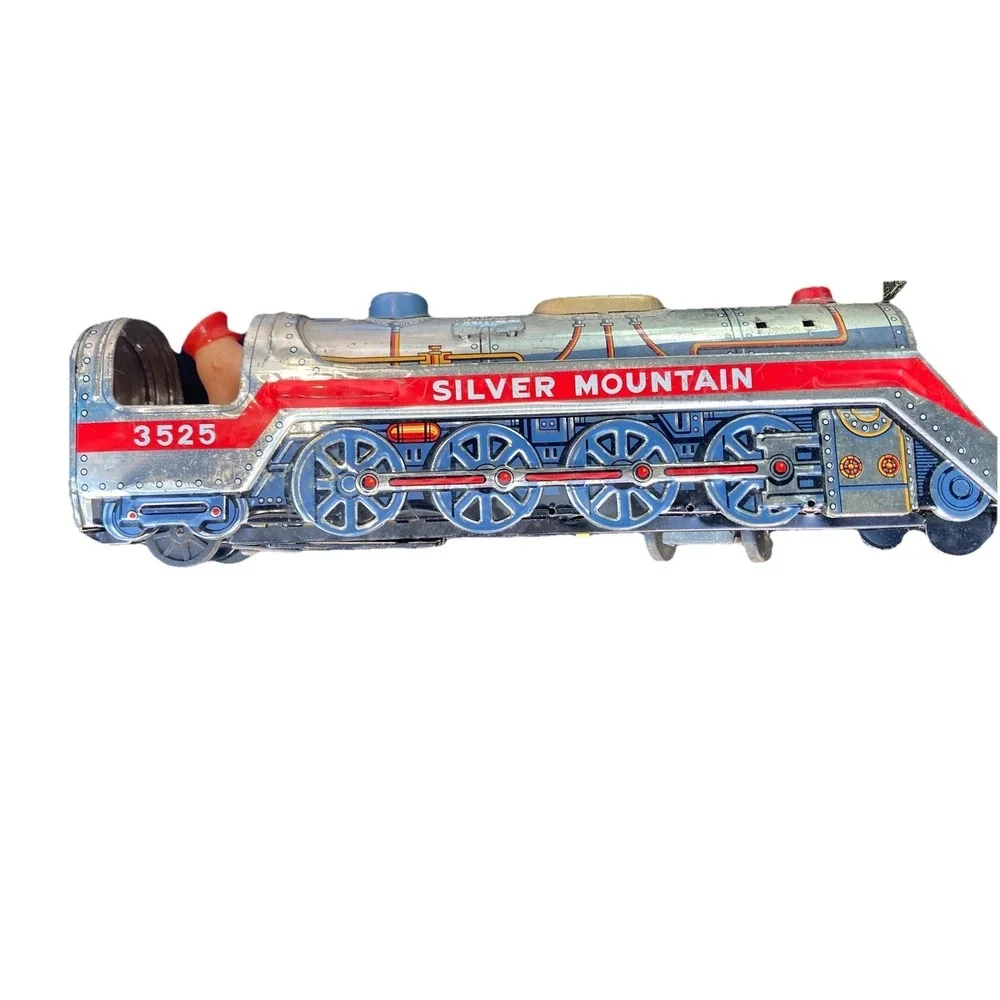 Vintage Tin Silver Mountain 3525 Toy Train Locomotive with Driver